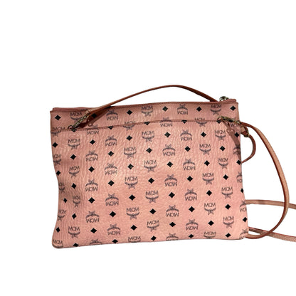 Used MCM Calfskin Leather Cross Body Bag Pink