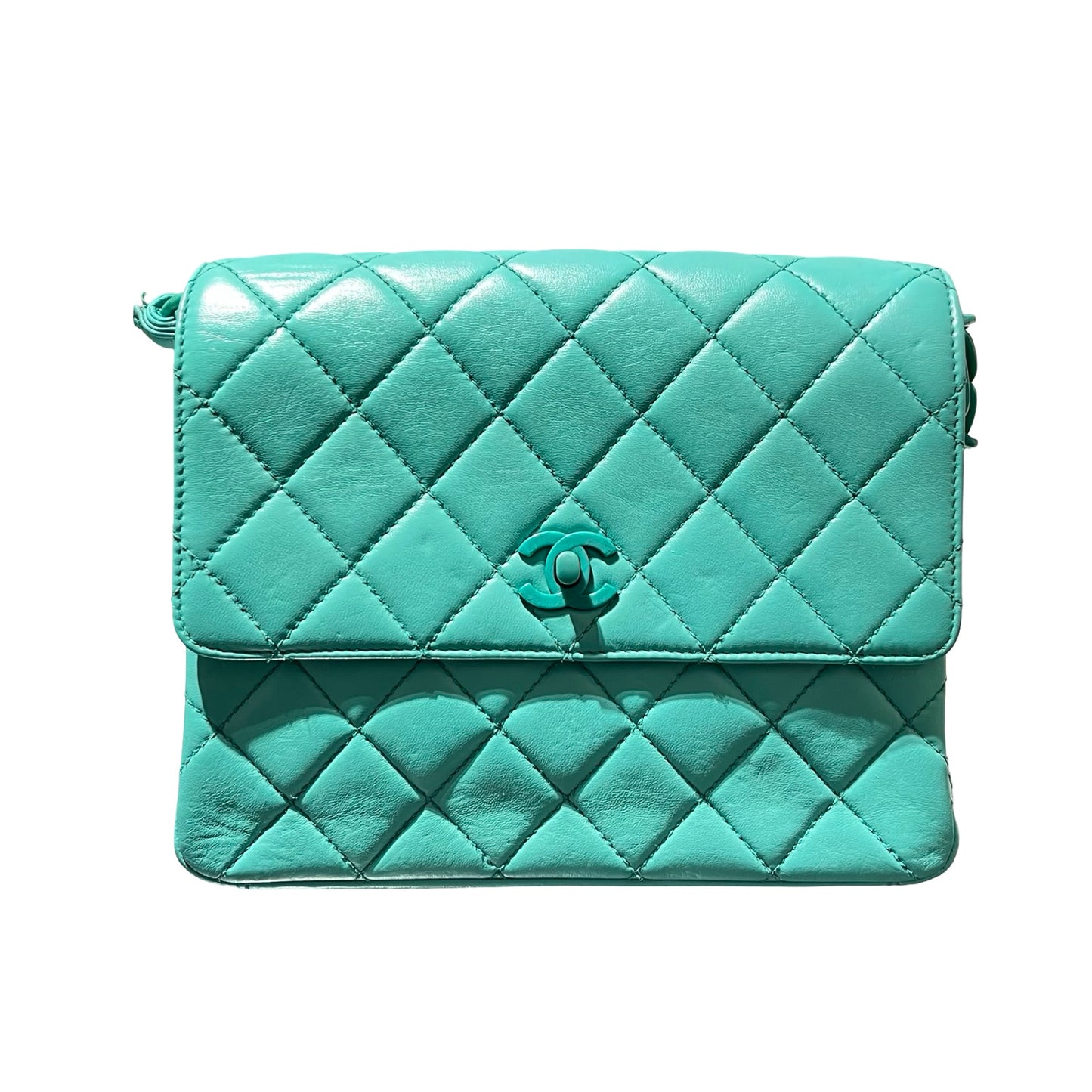 Used CHANEL Vintage flag Flat bag Green GHW