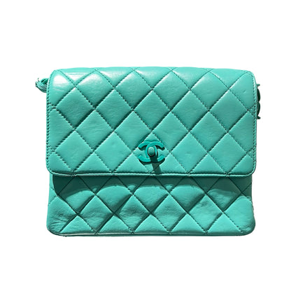 Used CHANEL Vintage flag Flat bag Green GHW
