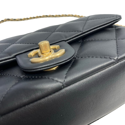 Used CHANEL Quilted Lambskin Mini Flap Bag Chain Shoulder Bag Black GHW