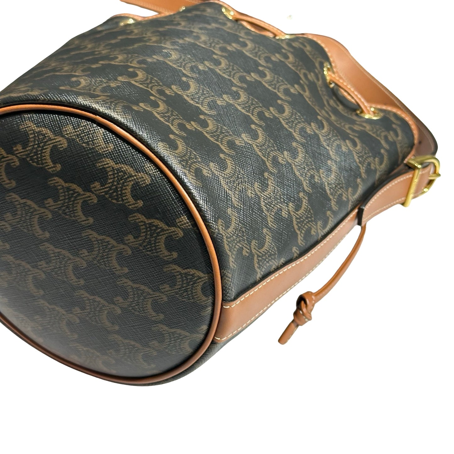 Used CÉLINE Canvas Bucket Cross Body Bag Brown GHW