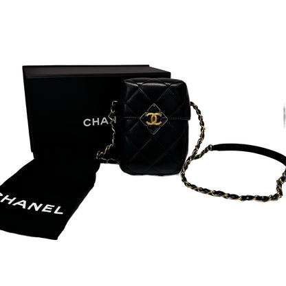 Used CHANEL Lambskin Leather Plexi Box Shoulder Bag Black GHW