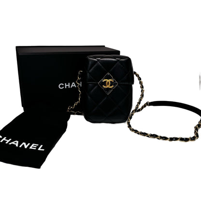 Used CHANEL Lambskin Leather Plexi Box Shoulder Bag Black GHW