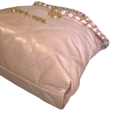 Used CHANEL Calfskin Leather 22 Medium Shoulder Bag Pink GHW