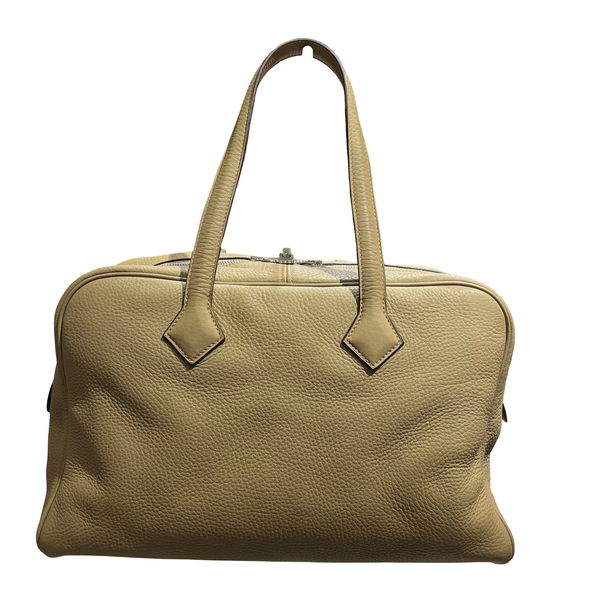 Used HERMES Leather Victoria Handbag Beige PHW