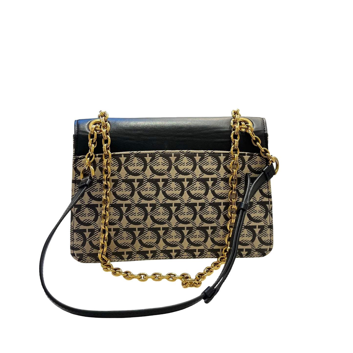 Used FERRAGAMO Chain Shoulder Shoulder Bag Black GHW Beige