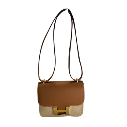 Brand New HERMES Epsom Felt Mini Constance Crossbody Bag Gold Beige