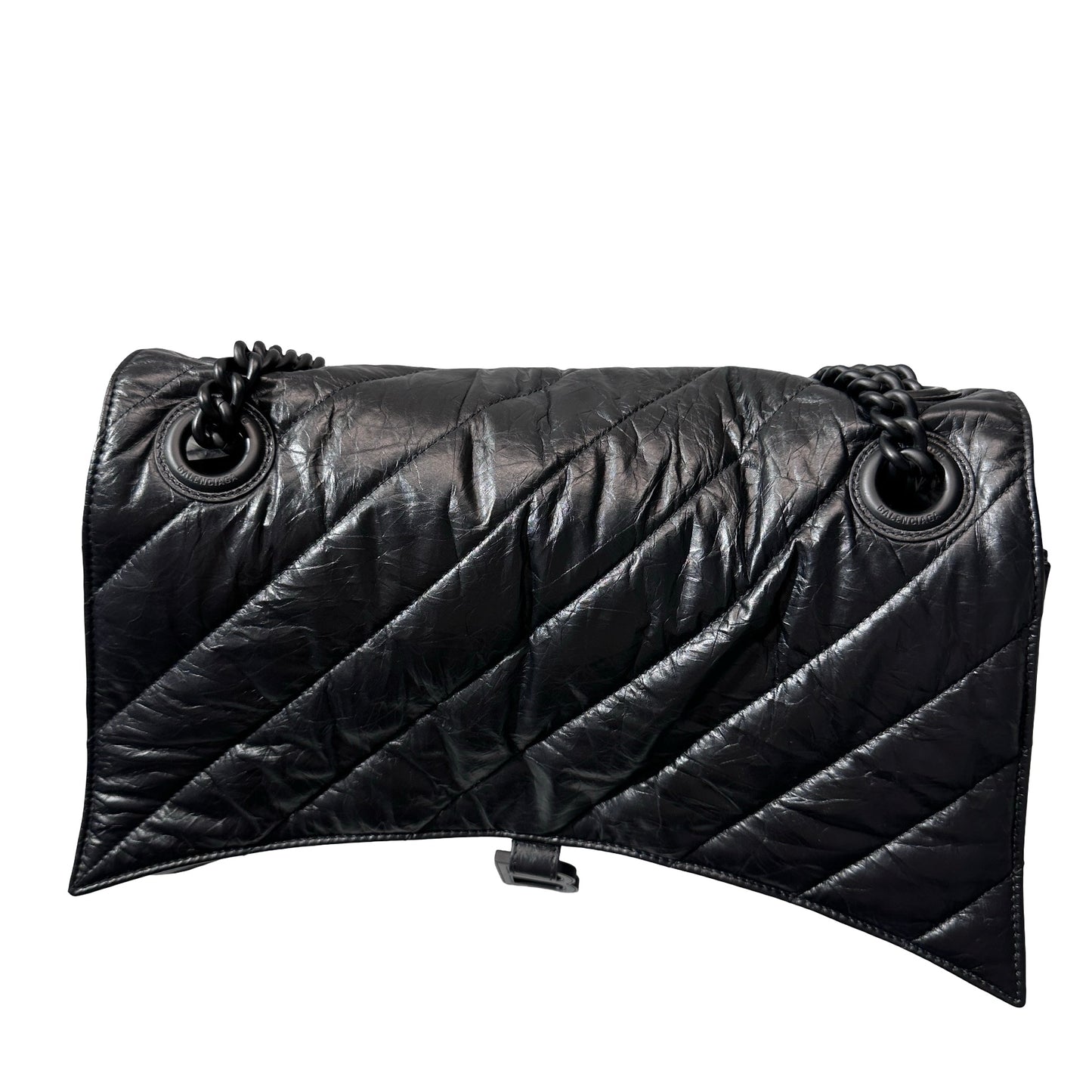 Used BALENCIAGA Quilted Calfskin Crush Chain Shoulder Bag Black