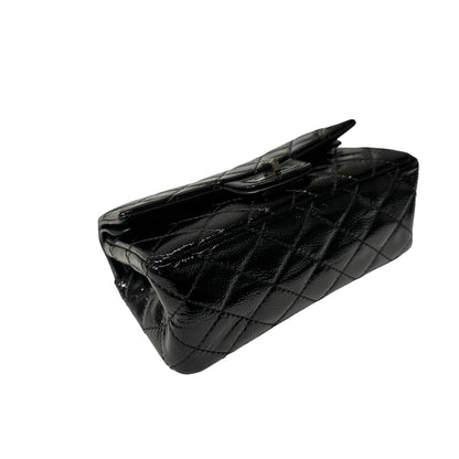 Used CHANEL Patent Leather 2.55 Mini 224 Double Flap Shoulder Bag Black PHW