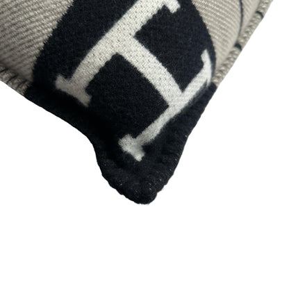 HERMES H Logo Plaid Avalon III Cushion PM Accessories Black Grey