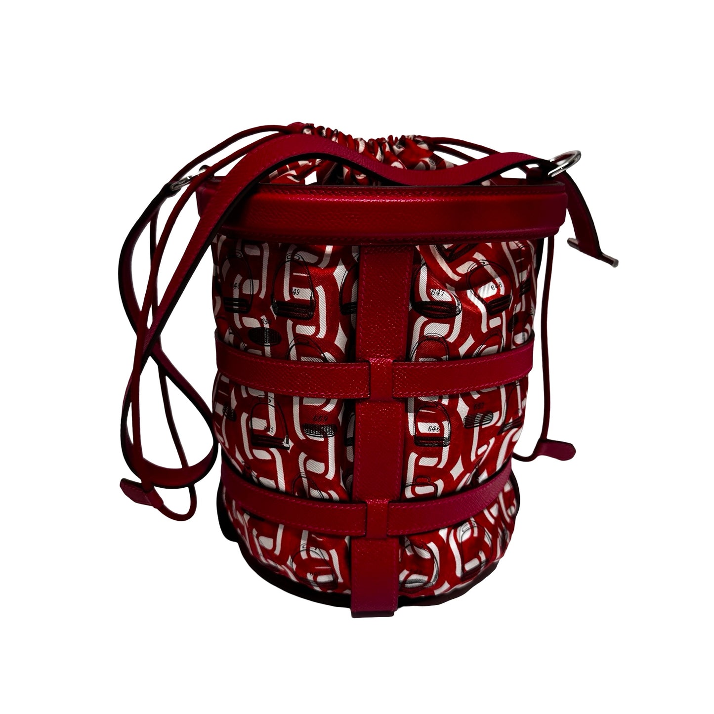 Used HERMÈS Silk Leather Musardine Bucket Bag Red