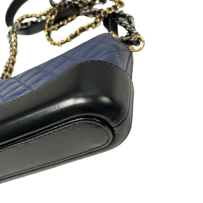 Used Chanel Calfskin Leather Gabrielle small Cross Body Bag Navy GHW Black