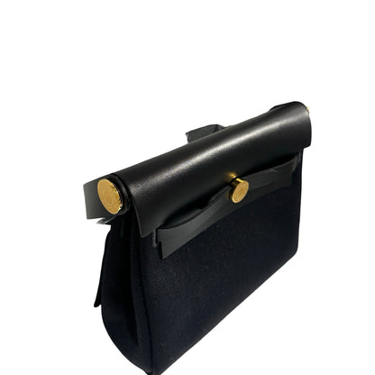 Brand New HERMES Toile Herbag Two Way Shoulder Bag Black Noir