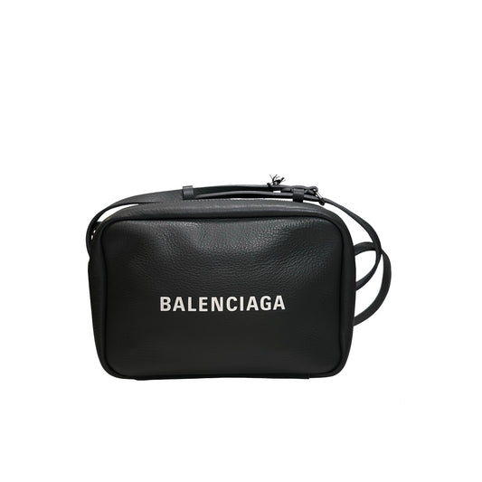Used BALENCIAGA Calfskin Leather Crossbody Cross Body Bag Black PHW