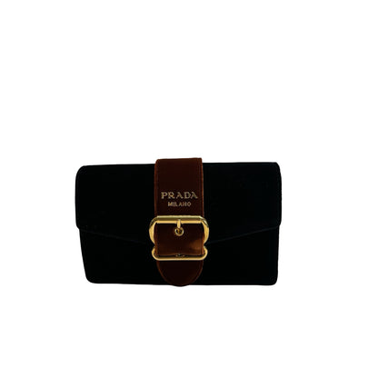 Used PRADA Velvet Velvet Buckle Bag Handbag Black Brown