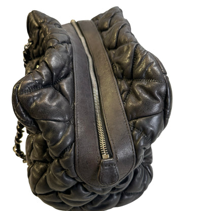 Used CHANEL Quilted Leather Bubble Quilted Bowler Bag Handbag Black Silver hardware