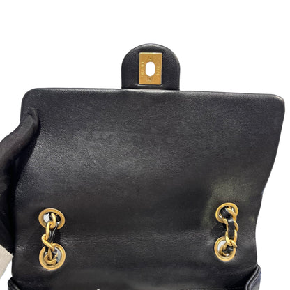 Used CHANEL Quilted Lambskin Mini Rectangular Flap Bag Chain shoulder bag Black GHW