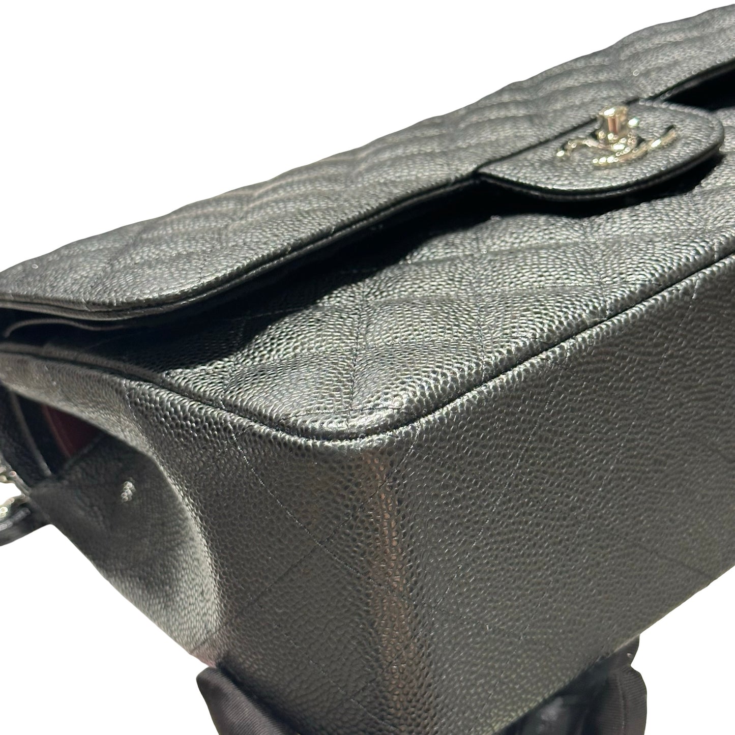 Used CHANEL Caviar Quilted Classic Flap Shoulder Bag Black Silver