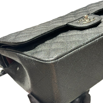 Used CHANEL Caviar Quilted Classic Flap Shoulder Bag Black Silver