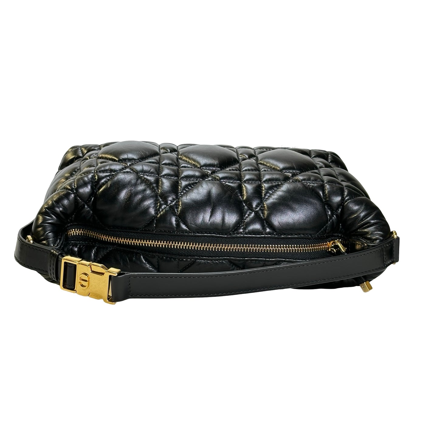 Used DIOR Cannage Leather Cannage Handbag Black Gold