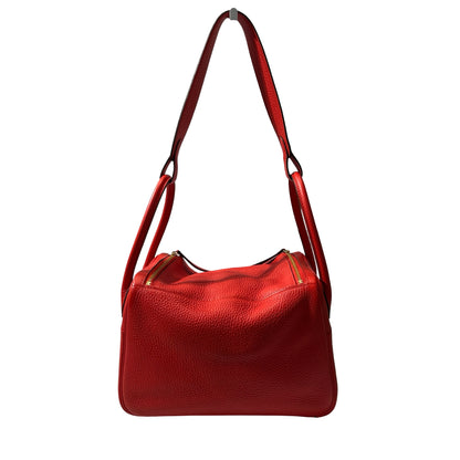 Used HERMÈS Clemence leather Lindy 26 Handbag Red GHW