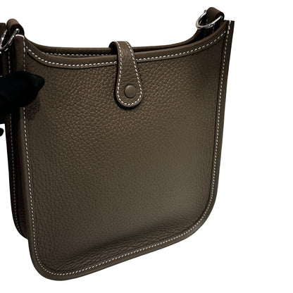 New HERMÈS MINI EVELYNE Cross Body Bag Etoupe PHW
