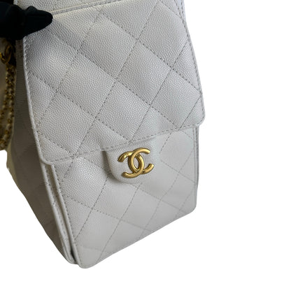 Used CHANEL Caviar Quilted 25 Small Handbag White Gold