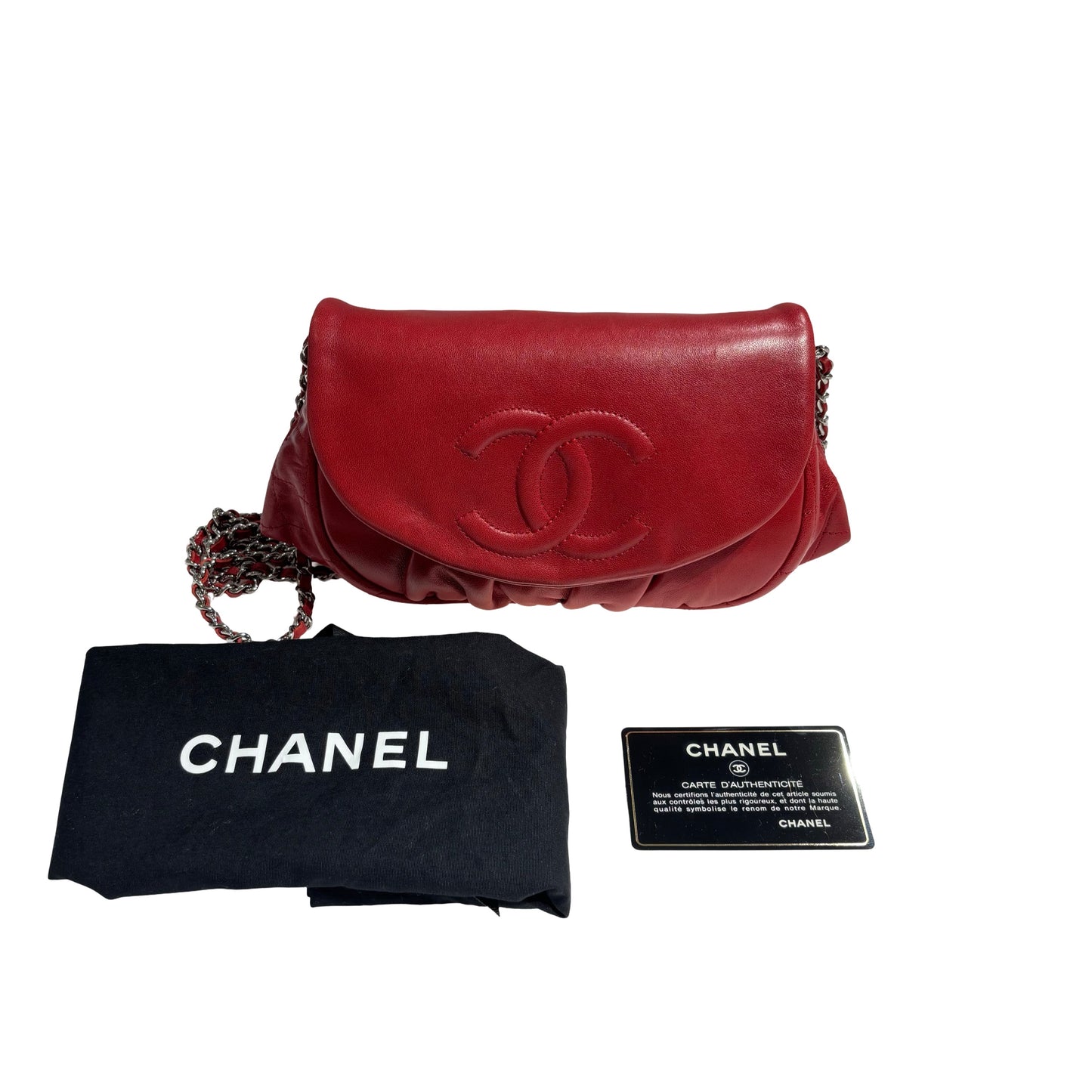 CHANEL RED PHW HALF MOON CHAIN SHOULDER BAG [3000263]