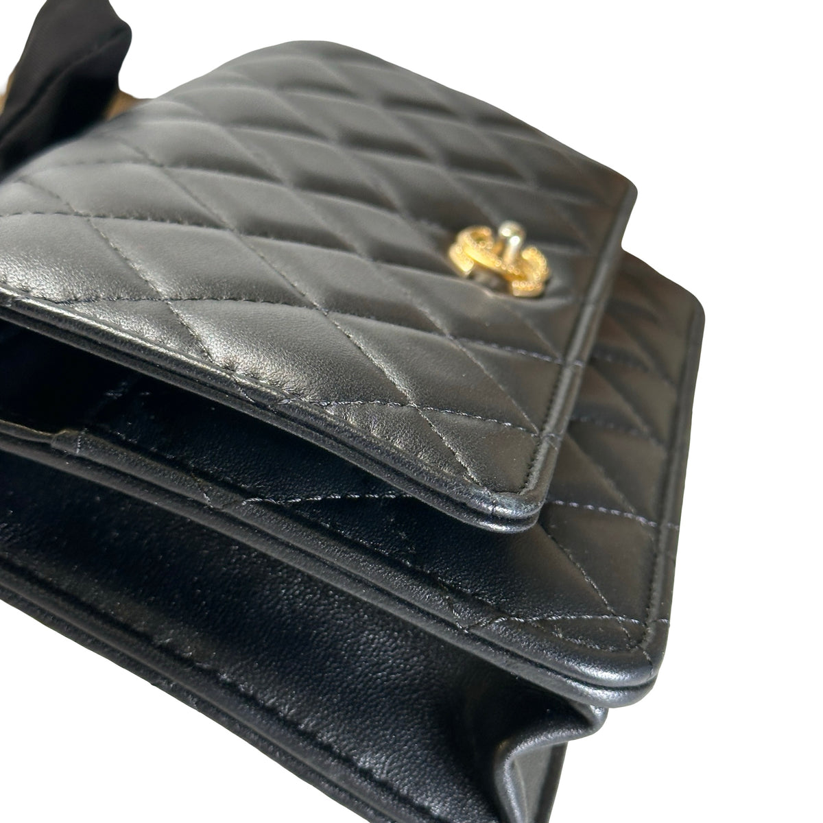 Used CHANEL Quilted Leather Wallet on Chain Wallet on chain Black Gold