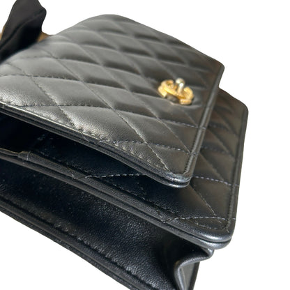 Used CHANEL Quilted Leather Wallet on Chain Wallet on chain Black Gold