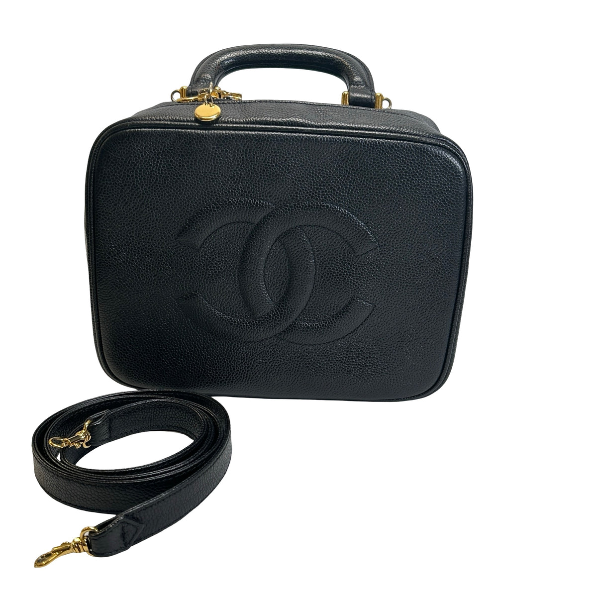 Used CHANEL Caviar leather Caviar Vanity Case Vanity case Black Gold