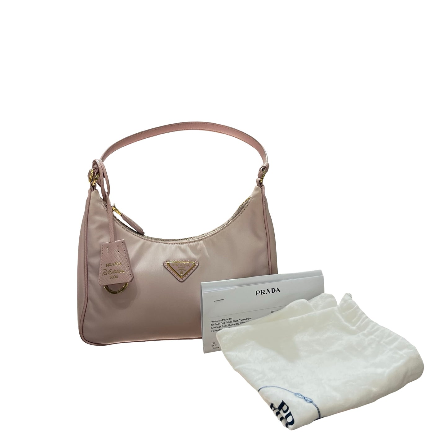 Used PRADA Nylon Calfskin Leather Re-Edition Shoulder Bag Pink GHW