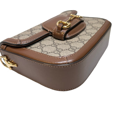 Used GUCCI GG CANVAS PVC Horsebit 1955 mini shoulder Shoulder Bag Brown GHW