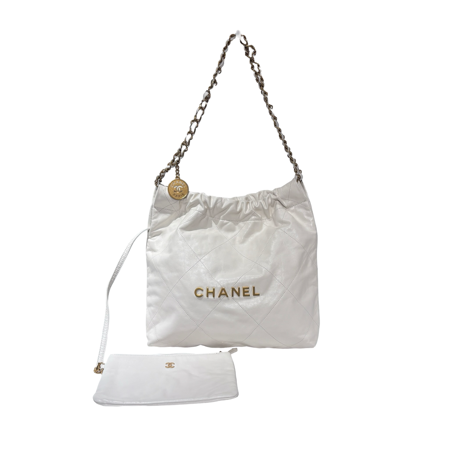 CHANEL 22 SMALL WHITE GHW CALFSKIN [3000291]