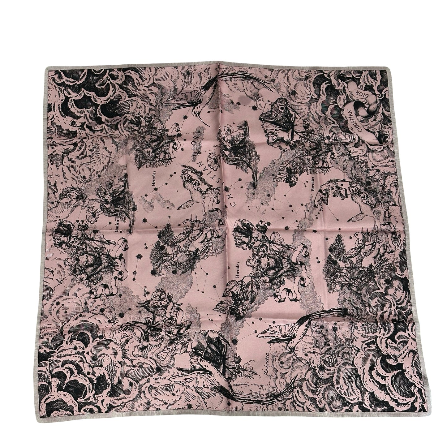 Used DIOR Silk Zodiac Silk Scarf Scarf Pink Black
