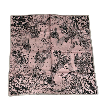 Used DIOR Silk Zodiac Silk Scarf Scarf Pink Black