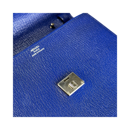 Used HERMES Chevre Clic 16 Crossbody Bag Blue，PHW