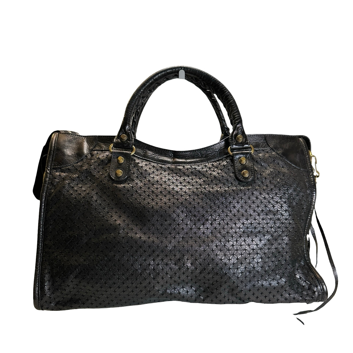 Used BALENCIAGA Leather Perforated City Handbag Black