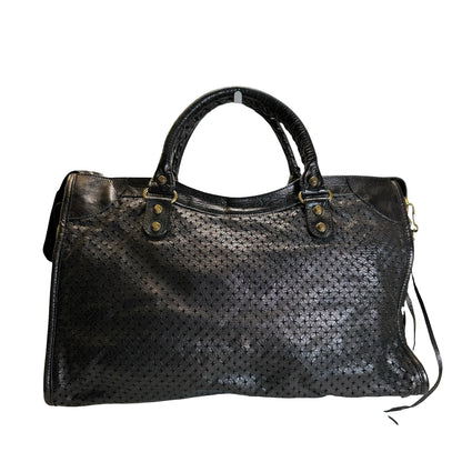 Used BALENCIAGA Leather Perforated City Handbag Black