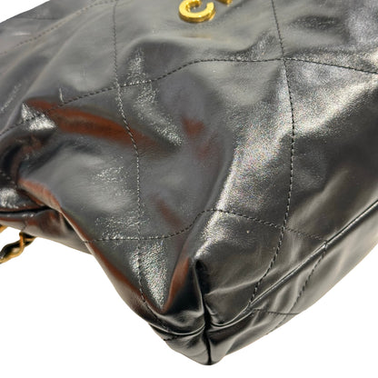 Used CHANEL Quilted Leather 22 Small Tote Bag Black Gold