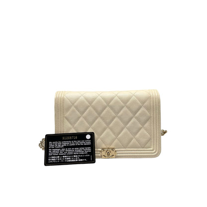 Used Chanel Caviar Leather WOC Shoulder Bag White PHW