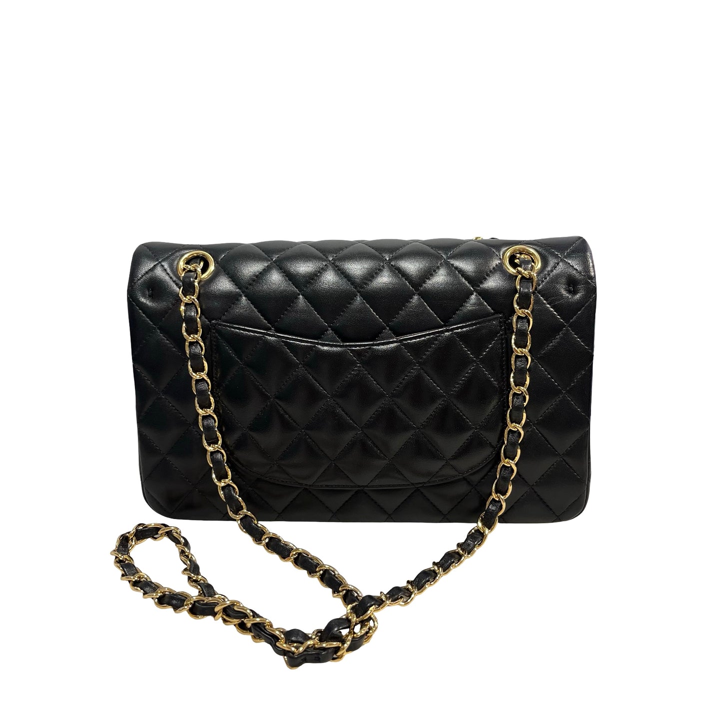 Used CHANEL Quilted Lambskin Classic Flap Chain Shoulder Bag Black Gold