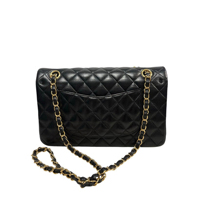 Used CHANEL Quilted Lambskin Classic Flap Chain Shoulder Bag Black Gold