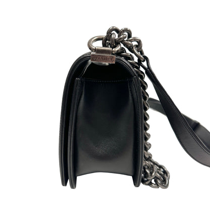 Used Chanel Lambskin Leather Boy 25 Shoulder Bag Black PHW
