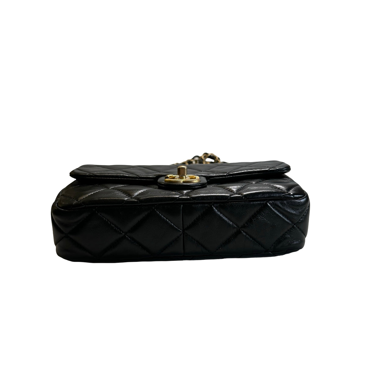 Used CHANEL Quilted Leather Classic Flap Chain shoulder bag Black Gold