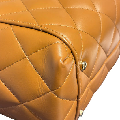 Used CHANEL Lambskin Leather Tote Bag Brown GHW