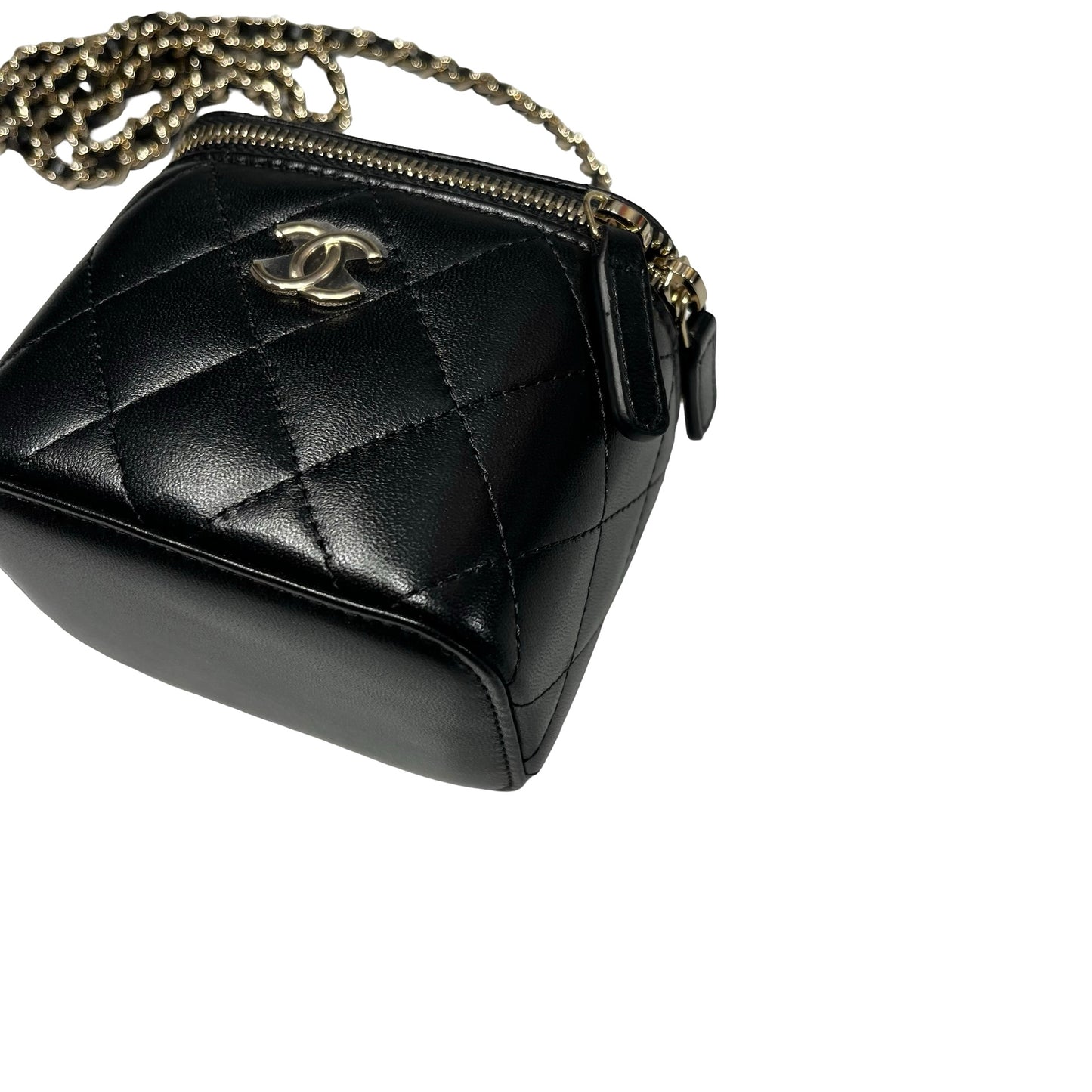 Used CHANEL Lambskin Leather VANITY CASE with COCO CHAIN Cross Body Bag Black GHW