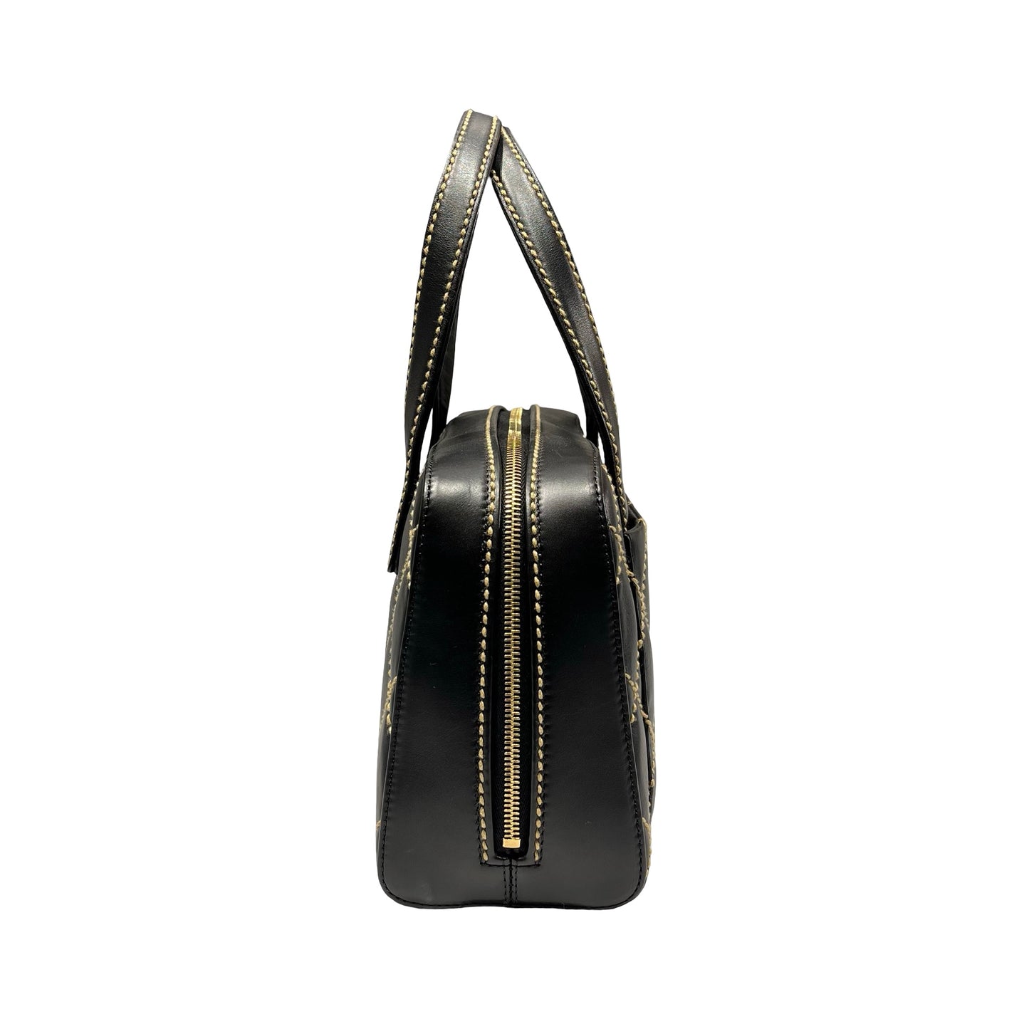 Used CHANEL Calfskin Leather Vintage Handbag Black GHW