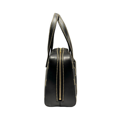 Used CHANEL Calfskin Leather Vintage Handbag Black GHW