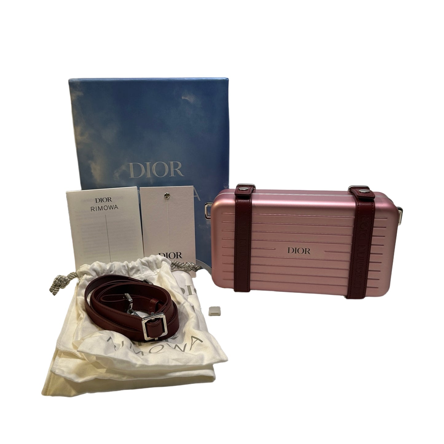 Used DIOR Aluminum Personal Clutch Crossbody Bag Pink